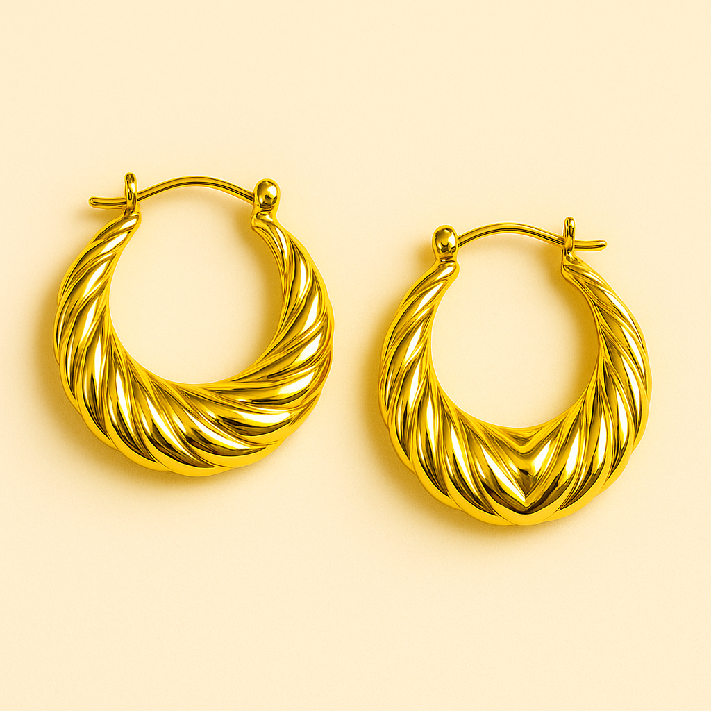 18k Gold Plated Spiral Luxe Hoops Anti Tarnish Earrings
