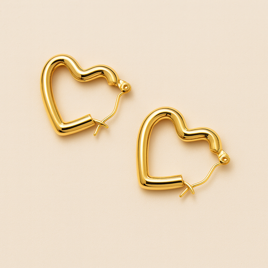 18K Gold Plated Heart Shape Hoops Anti Tarnish Earring