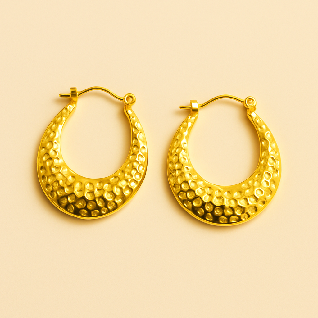18k Gold Plated  Hammered Hoop Earring