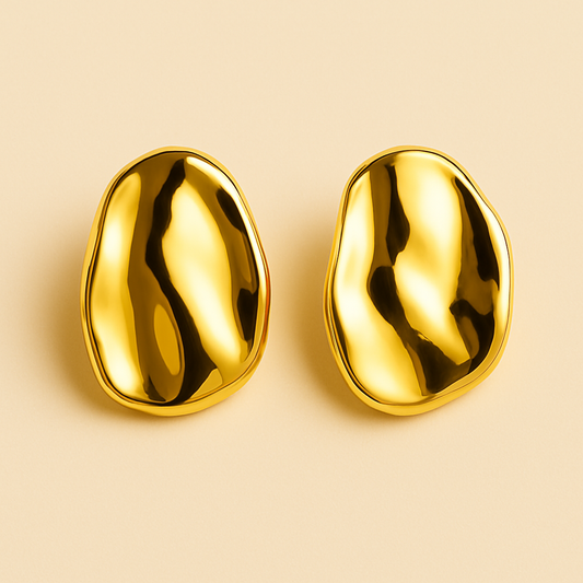 18K Gold Plated Fluid Pebble Studs