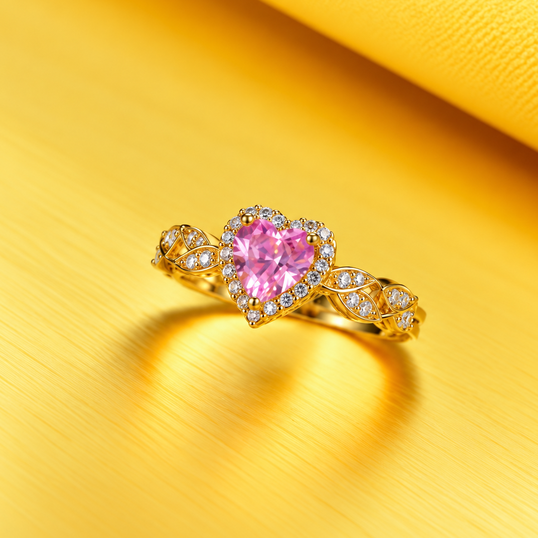 18K Gold Plated Diamond Heart Solitaire Ring