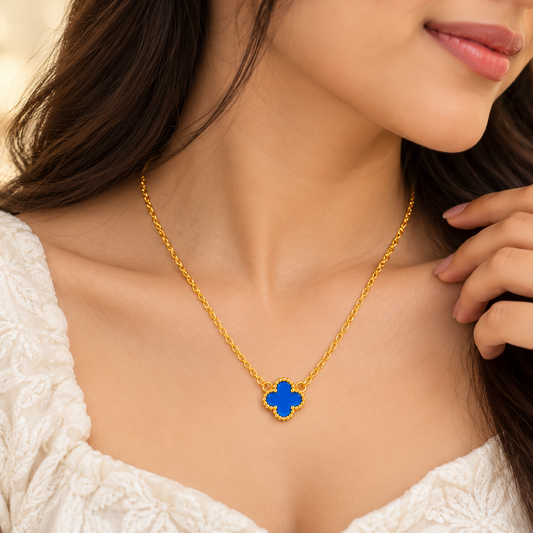Royal Blue Clover Gold-Tone Pendant Necklace