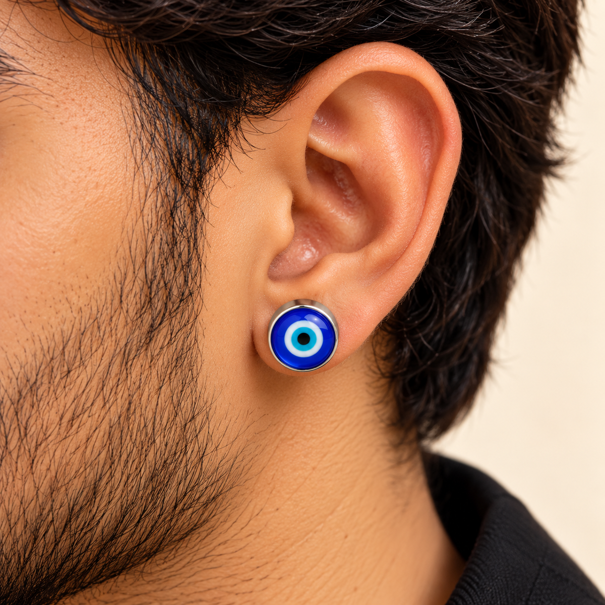 Men - Evil Eye Silver-Tone Stud Earring