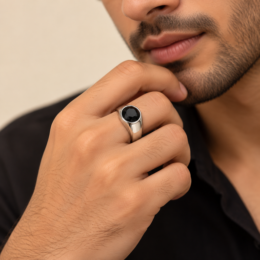 Men - Classic Black Stone Signet Ring