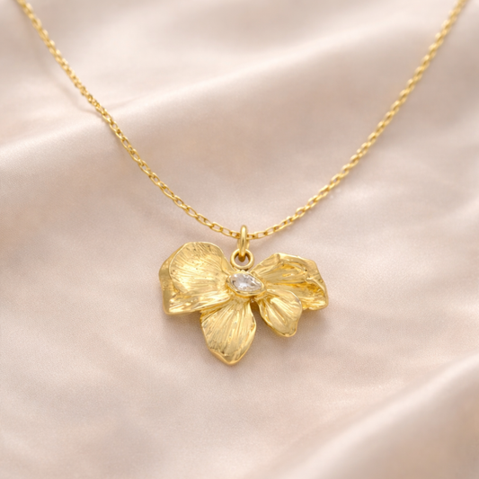 18k Gold Plated Golden Grace Bow Pendant Necklace