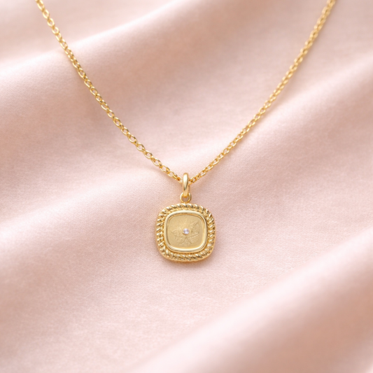 18K Gold Plated North Star Signet Necklace