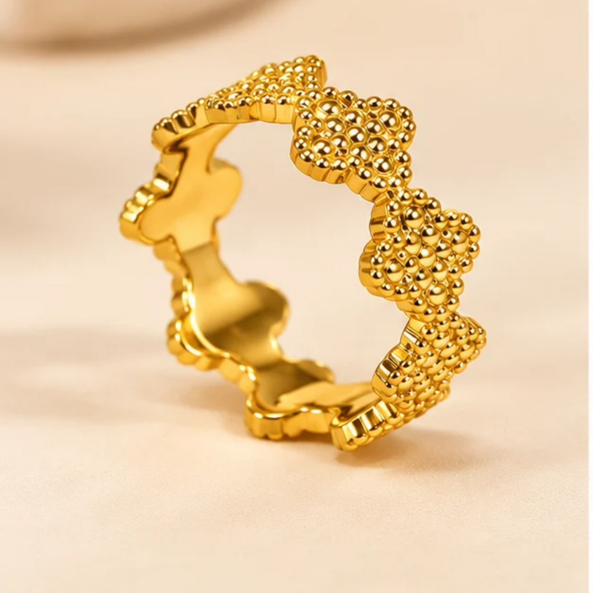 18K Gold Plated Vintage Clover Filigree Statement Ring