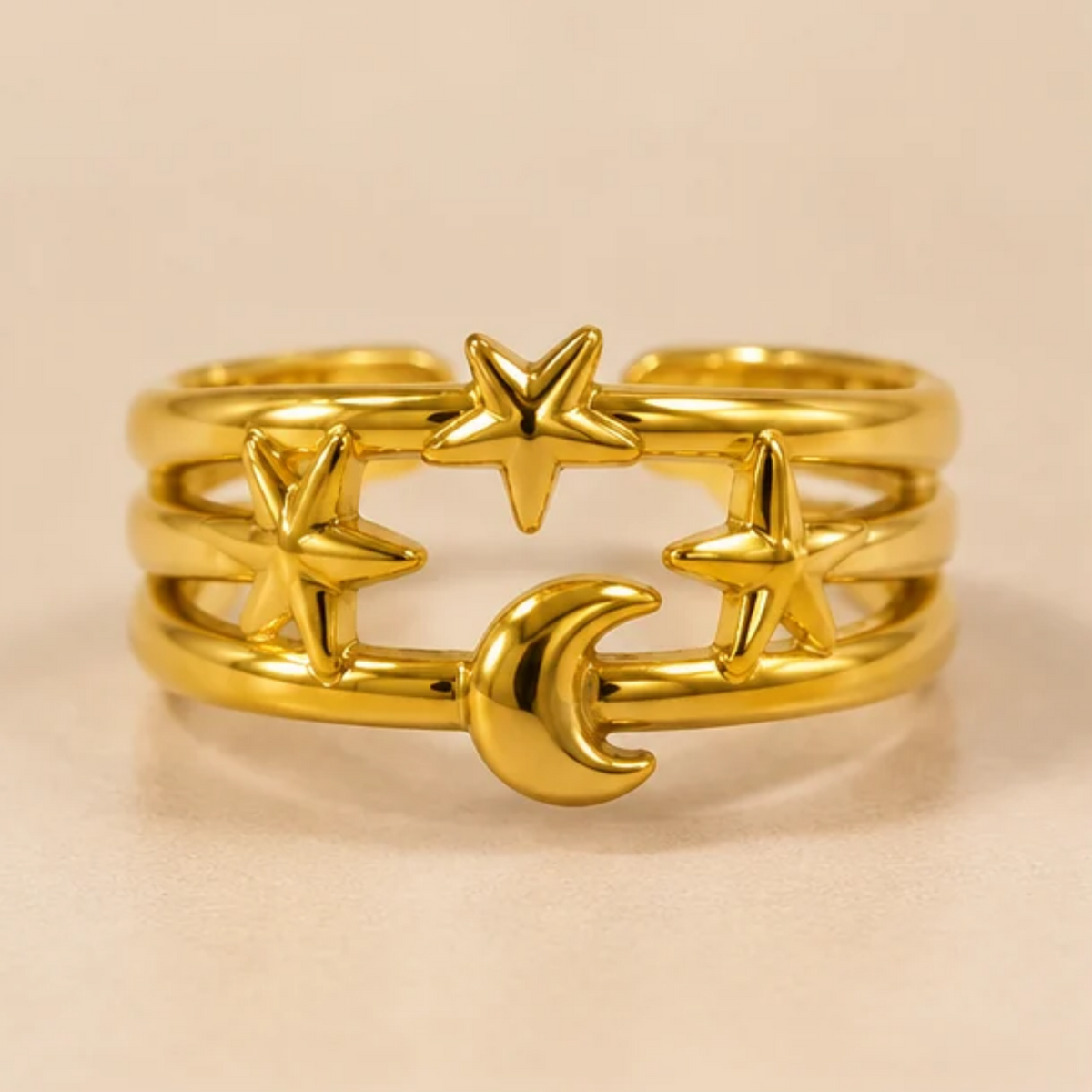 18K Gold Plated Moon & Stars Adjustable Statement Ring