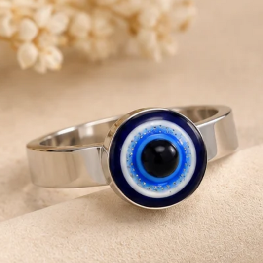 Premium Blue Evil Eye Silver-Tone Ring