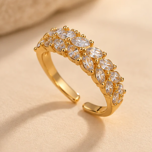 18K Gold Plated Double Row Marquise Sparkle Adjustable Ring