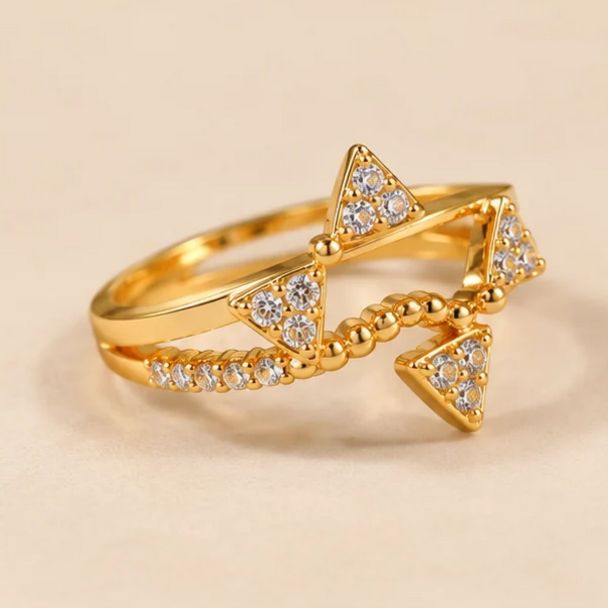 Geometric Triangle Sparkle Gold Ring