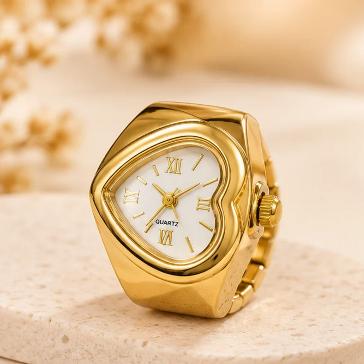 18K Gold-Plated Heart-Shaped Quartz Watch Ring