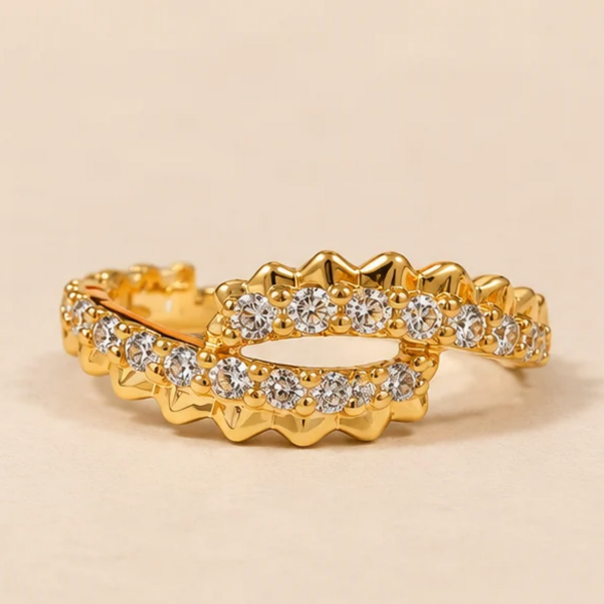 Wavy Double Row Sparkle Gold Ring