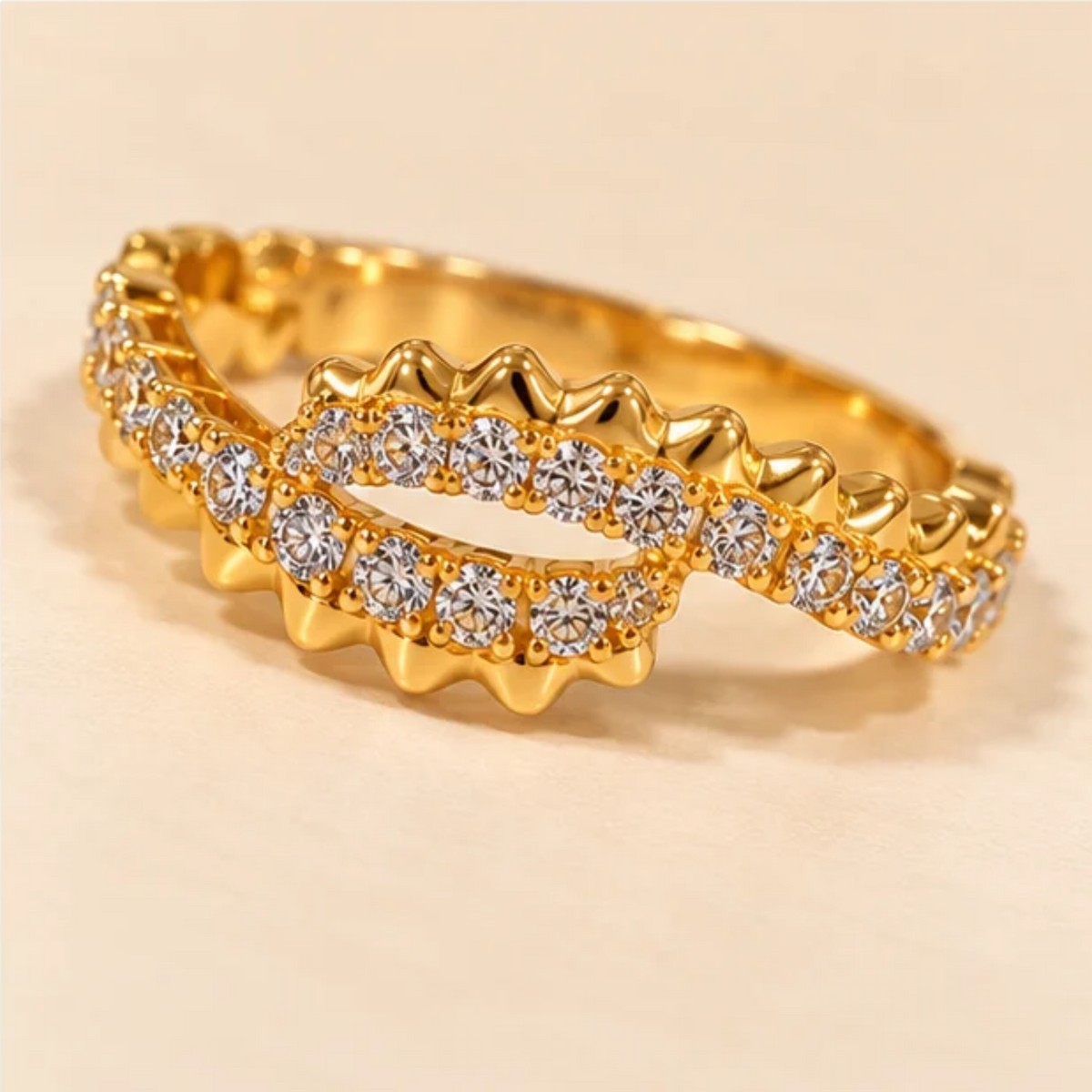 Wavy Double Row Sparkle Gold Ring