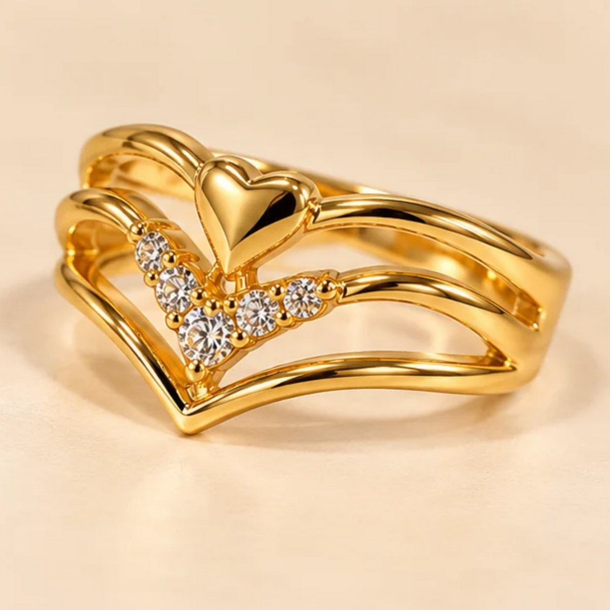 Double Heart Chevron Gold Ring
