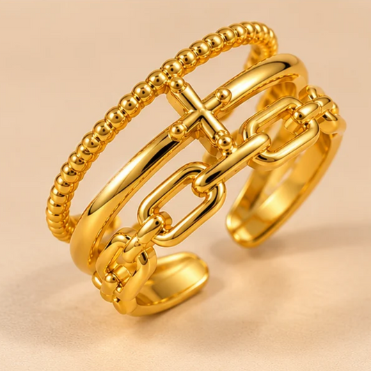 18K Gold Plated Butterfly Chain Layered Statement Ring