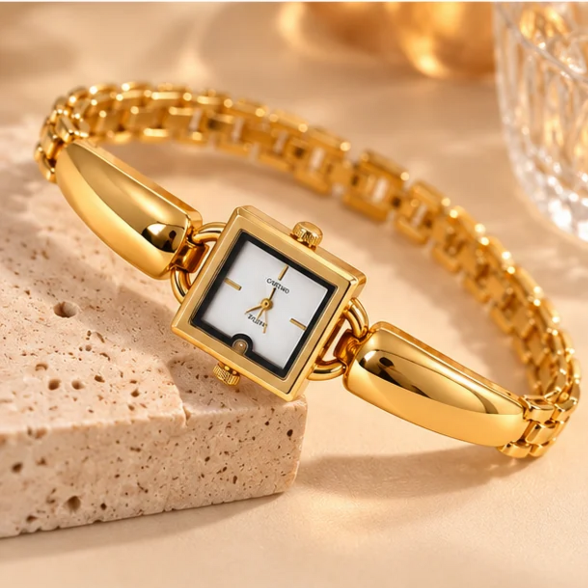Gold Square Dial Elegant Watch
