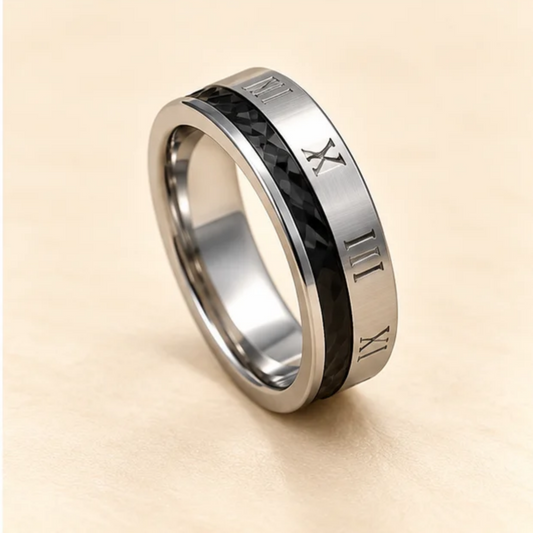 Men - Roman Edge Black Band Ring