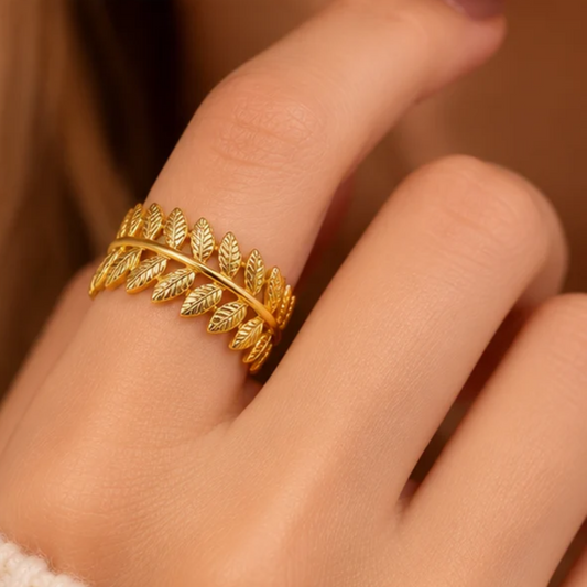 18K Gold Plated Leaf Pattern Statement Ring