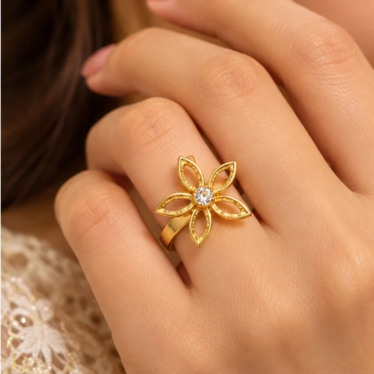 Golden Floral Sparkle Ring