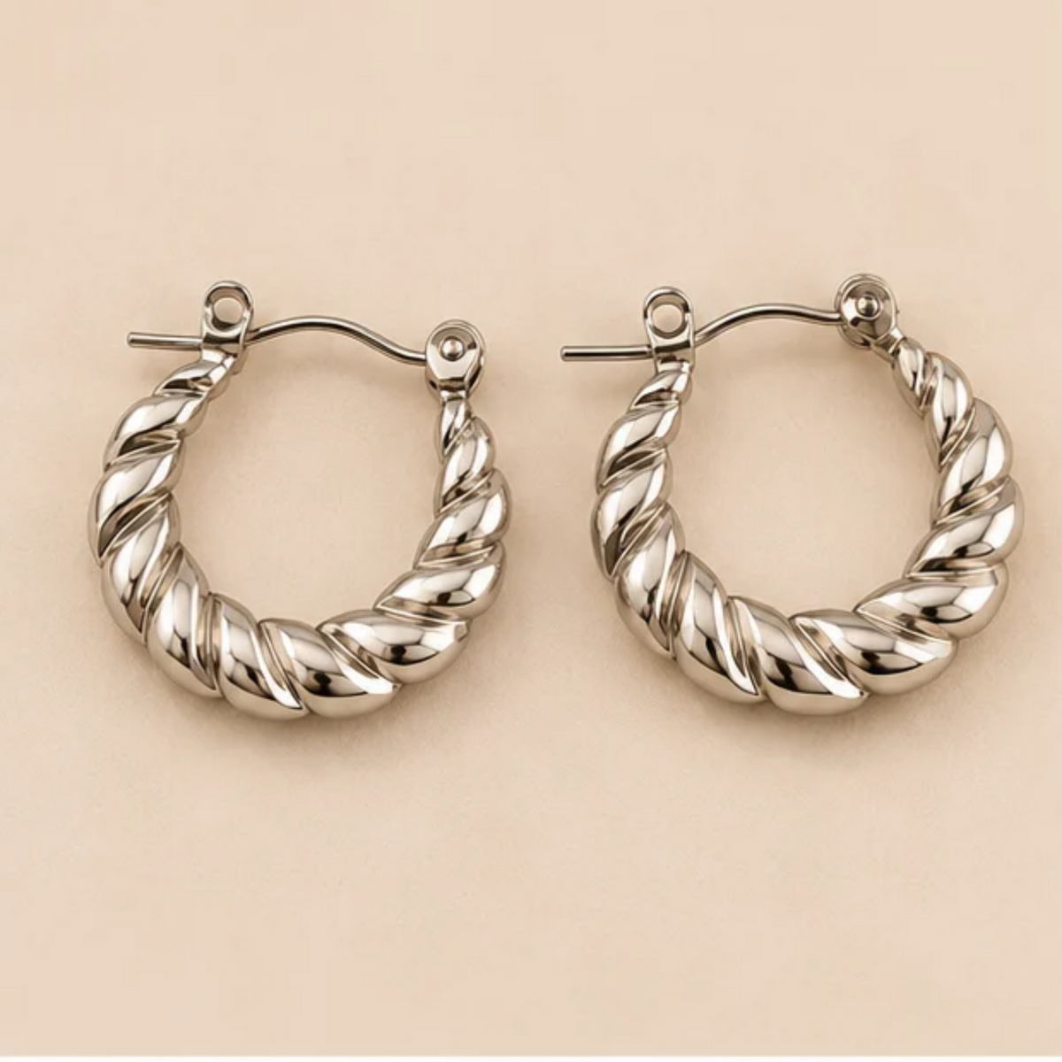 Elegant Twisted Rope Silver-Tone Hoop Earrings