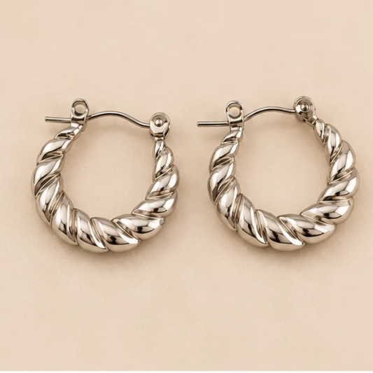 Elegant Twisted Rope Silver-Tone Hoop Earrings