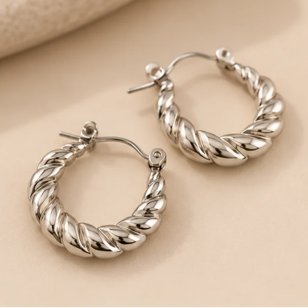 Elegant Twisted Rope Silver-Tone Hoop Earrings