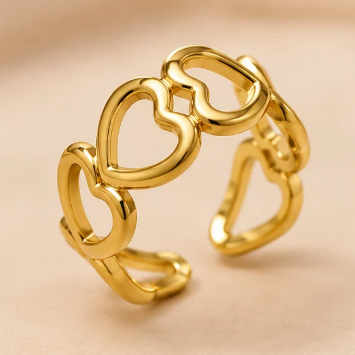 18K Gold Plated Open Heart Band Ring