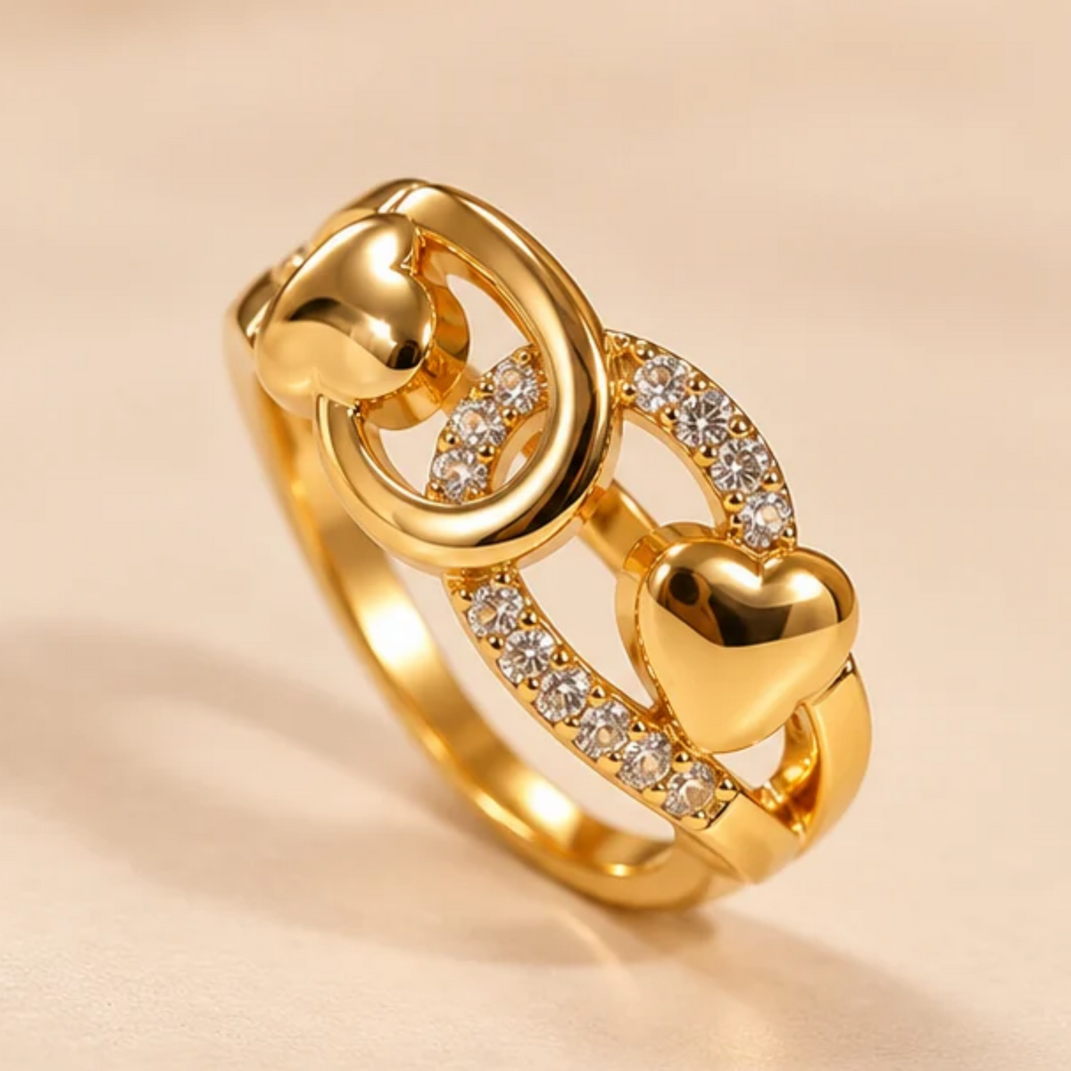 18K Gold Plated Double Heart Infinity Ring