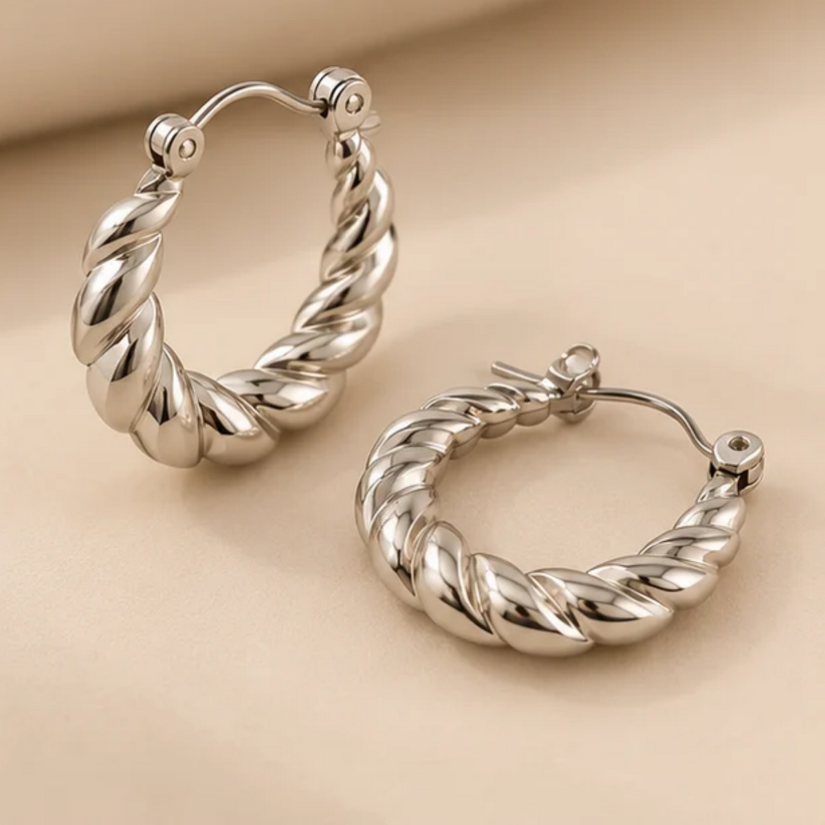Elegant Twisted Rope Silver-Tone Hoop Earrings