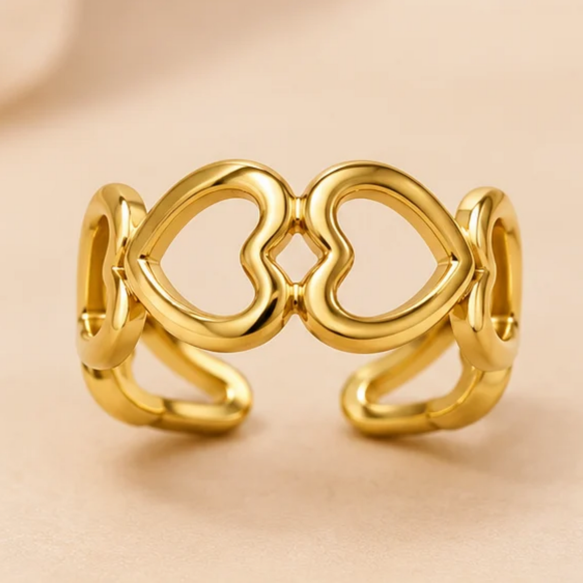 18K Gold Plated Open Heart Band Ring