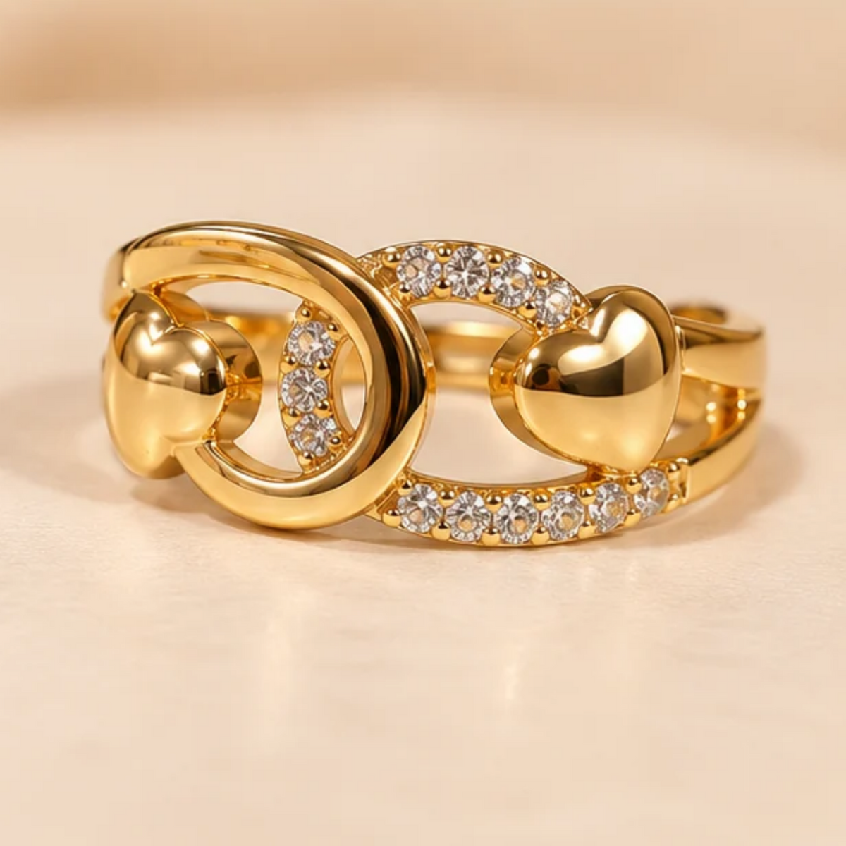 18K Gold Plated Double Heart Infinity Ring