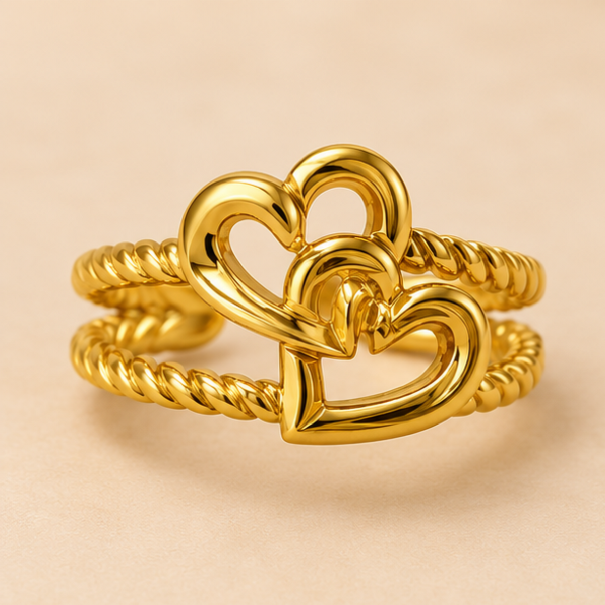 18K Gold Plated Double Heart Layered Ring