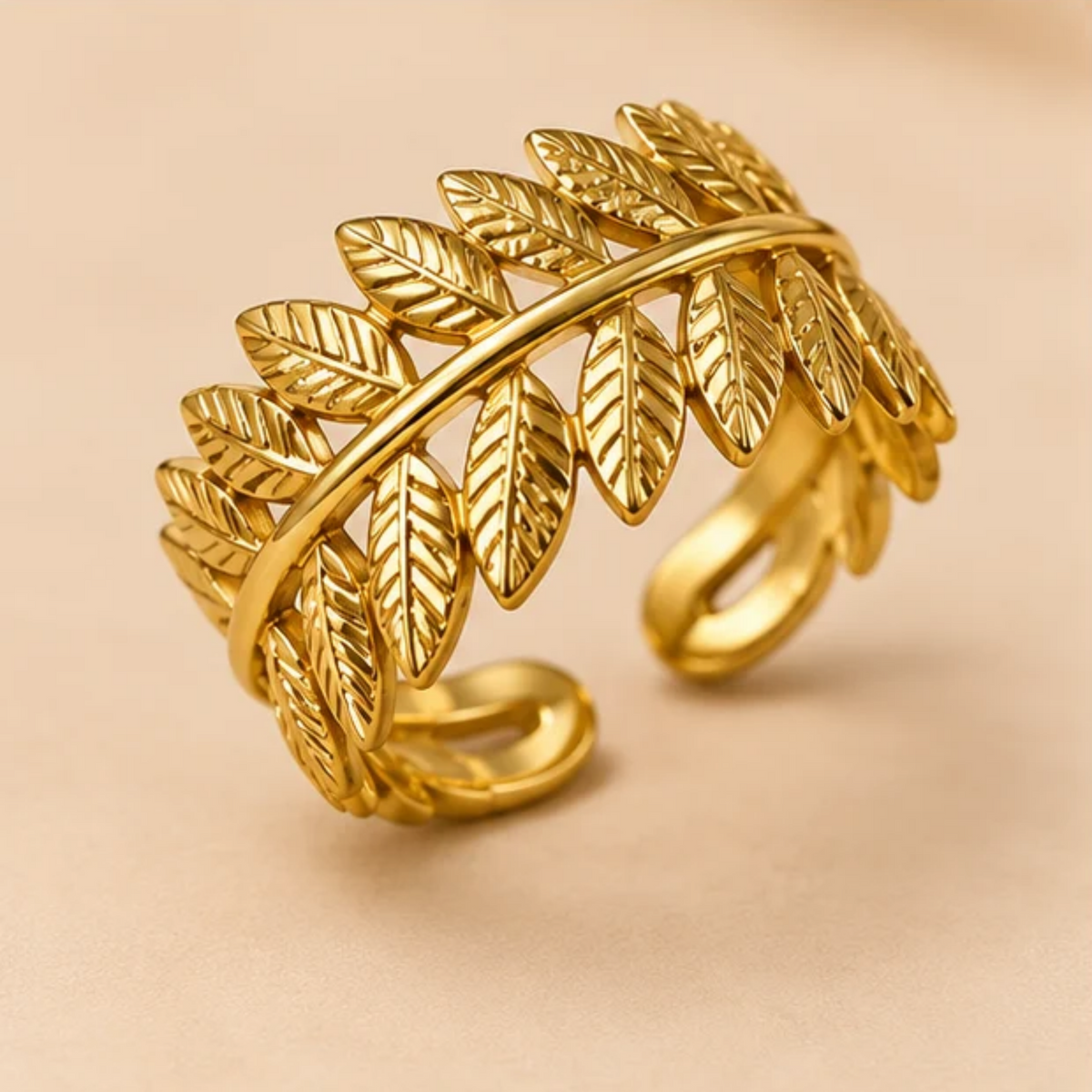 18K Gold Plated Leaf Pattern Statement Ring