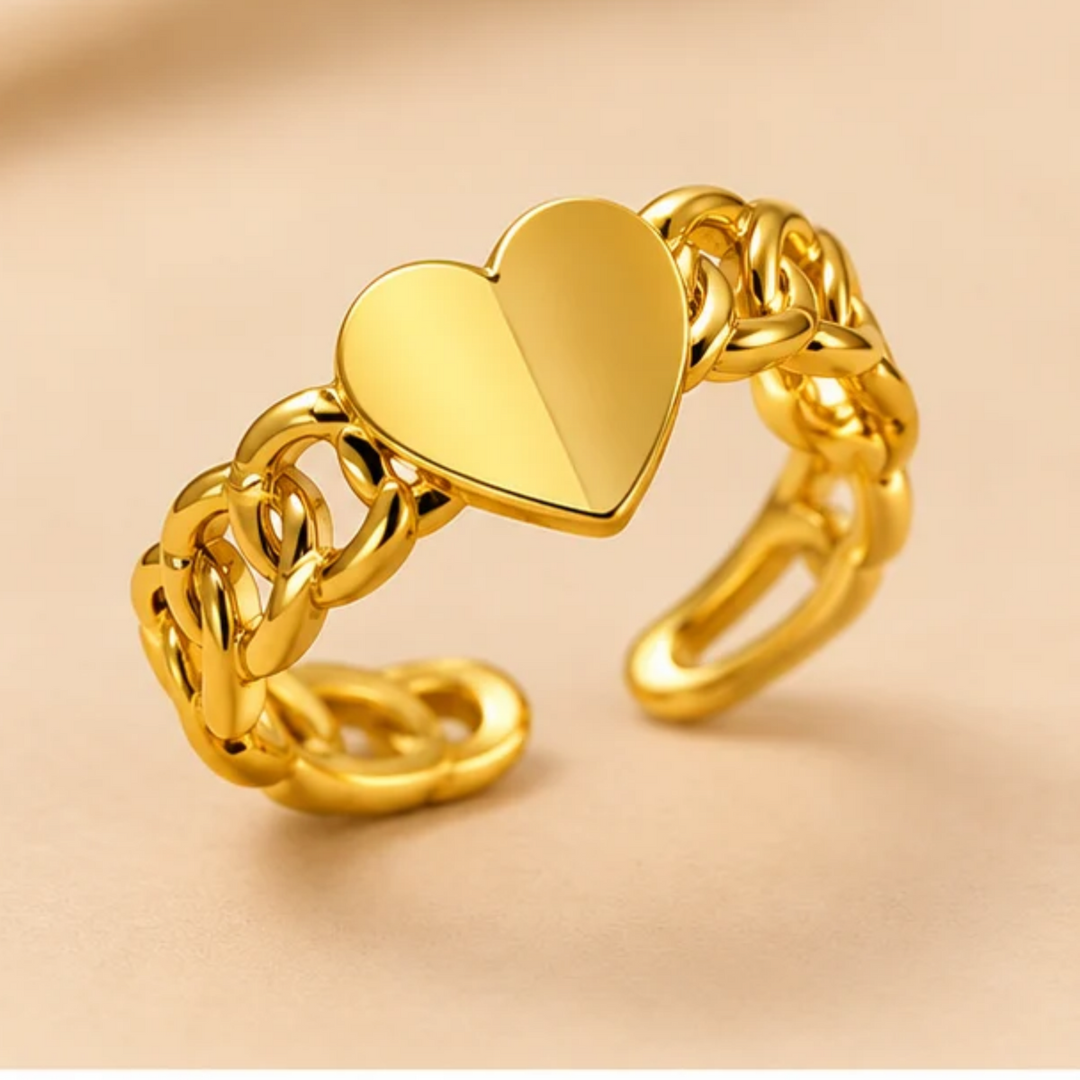 18K Gold Plated Heart Charm Statement Ring