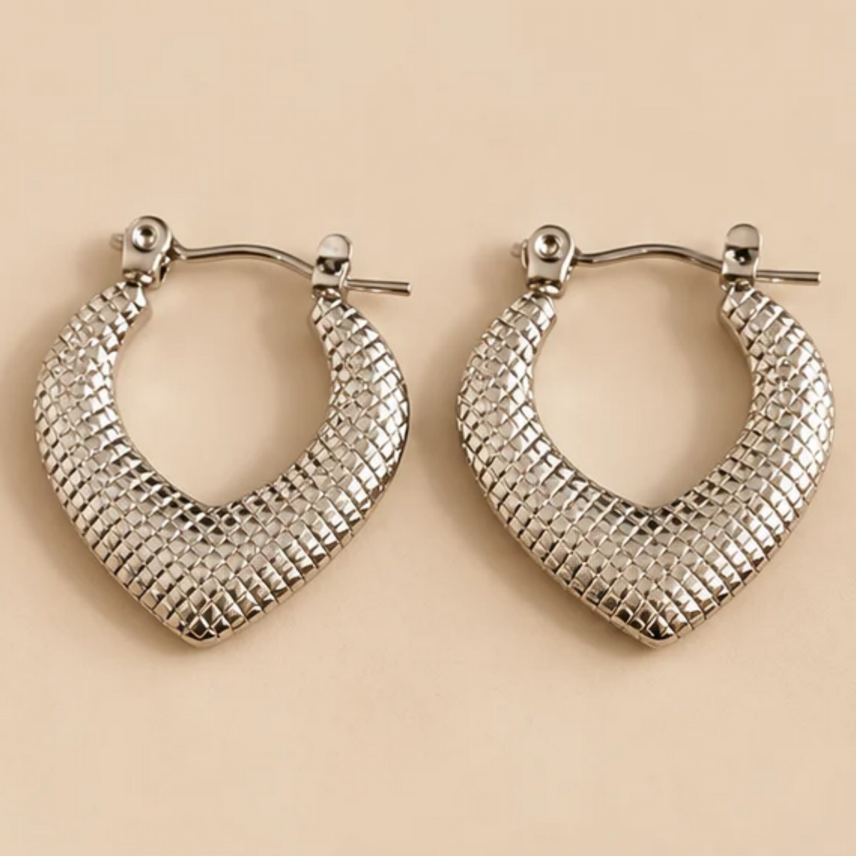 Elegant Textured V-Shaped Silver-Tone Hoop Earrings