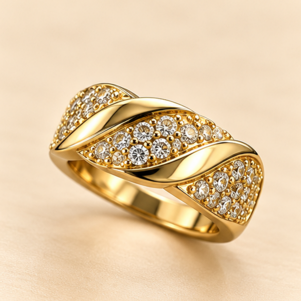 18k Gold Plated Twisted Sparkle Gold Band Ring