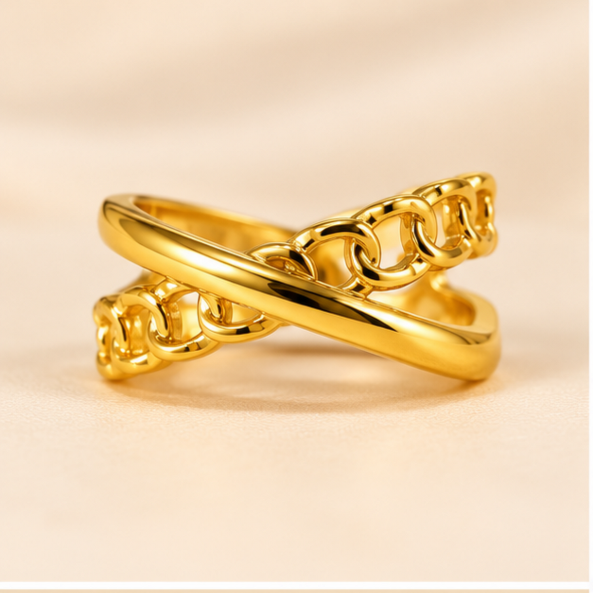 18K Gold Plated Interlocking Chain Criss-Cross Ring