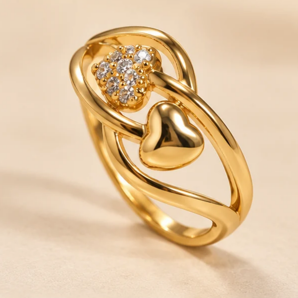 18K Gold Plated Double Heart Sparkle Gold Ring