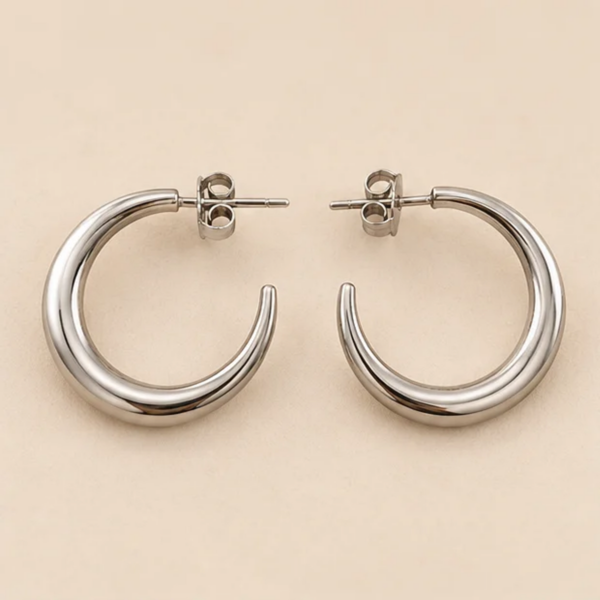 Classic Chunky Silver-Tone C-Hoop Earrings