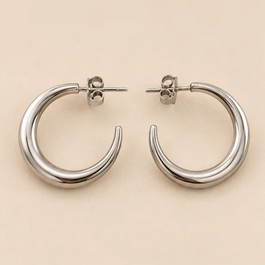 Classic Chunky Silver-Tone C-Hoop Earrings