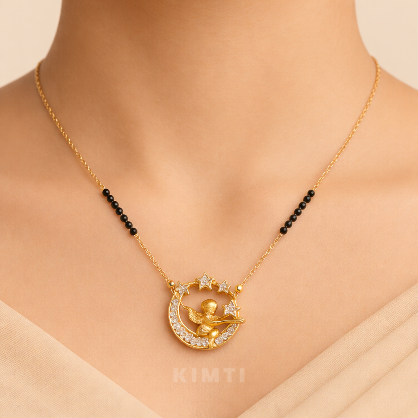 18K Gold Plated Angel on Moon Pendant Mangalsutra