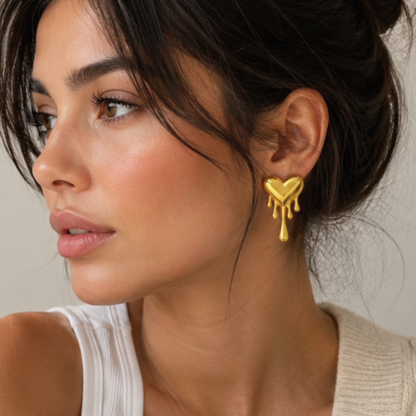 18k Gold Plated Dripping Heart Anti Tarnish Earrings