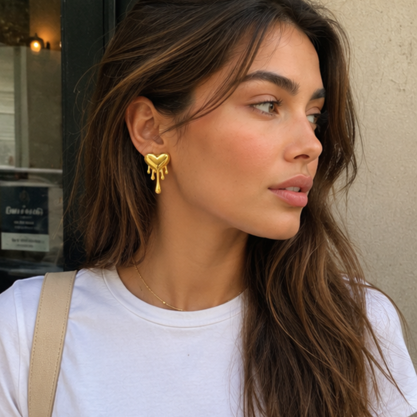 18k Gold Plated Dripping Heart Anti Tarnish Earrings