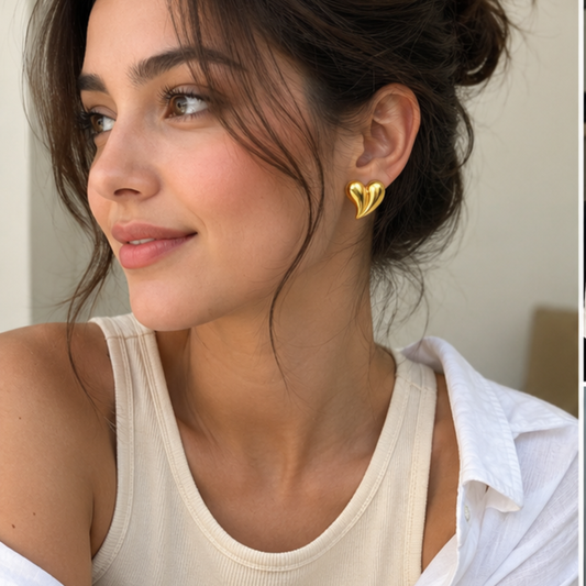 18K Gold Plated Tear Heart Stud Earring