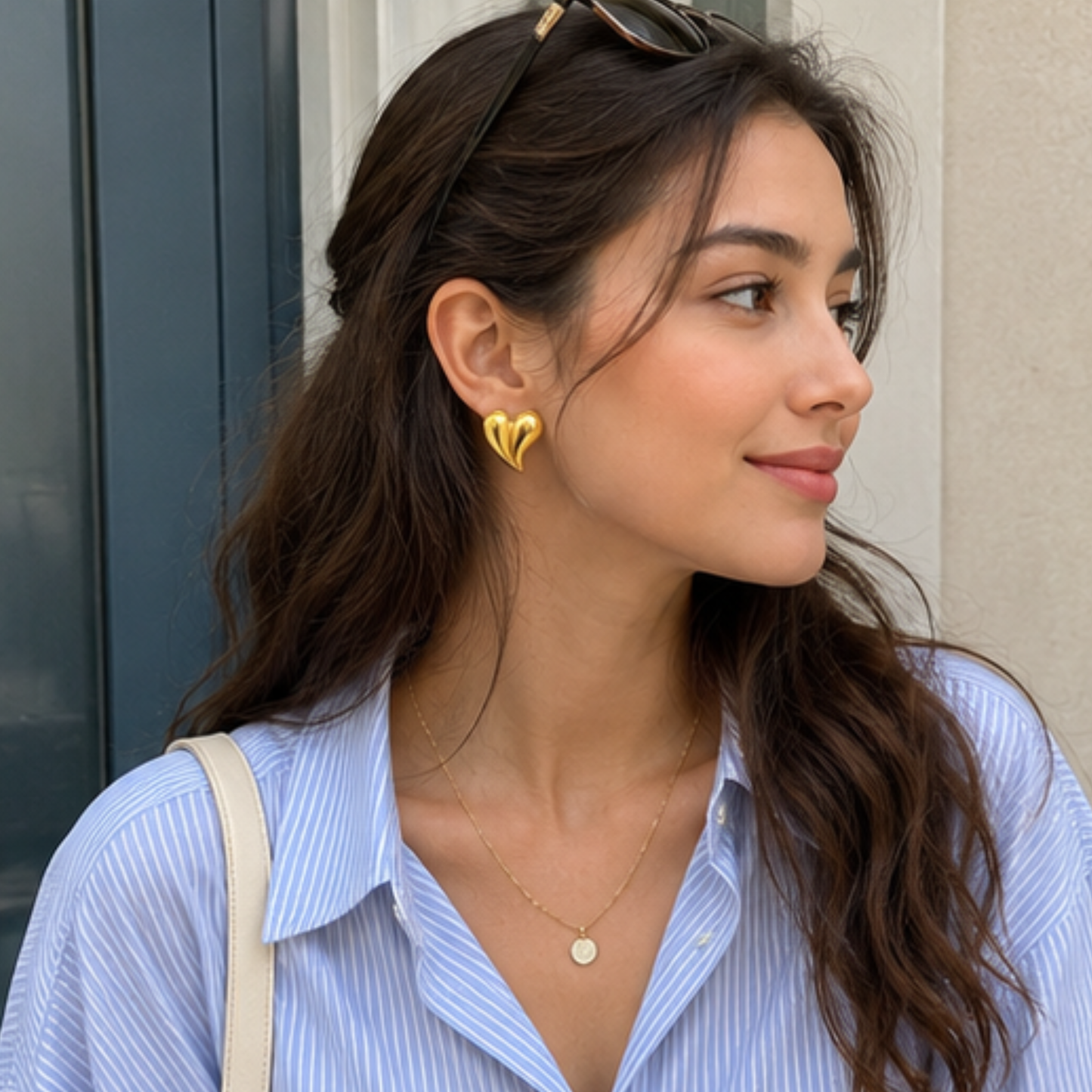18K Gold Plated Tear Heart Stud Earring