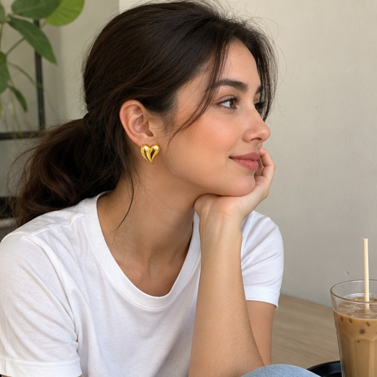 18K Gold Plated Tear Heart Stud Earring