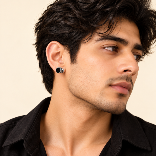 Men-Funky Stainless Steel Black Stud Earring