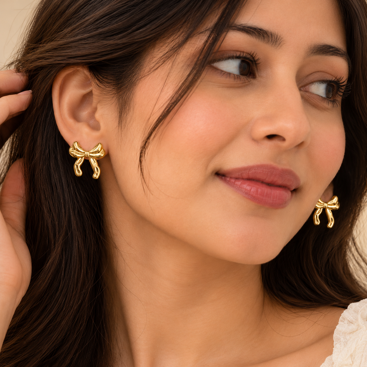 18K Gold Plated Bow Ribbon Stud Earrings