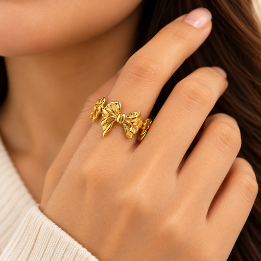 18k Gold Plated Golden Bow Charm Ring